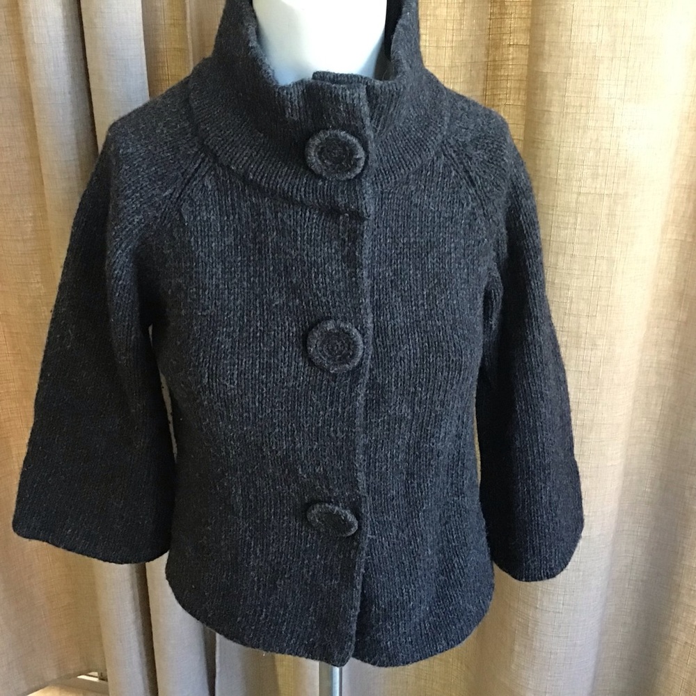Trina Turk Gray 3/4 Sleeve Chunk Knit Cropped Sweater S-small